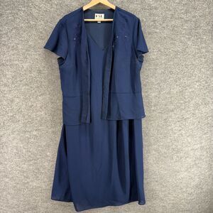 KSL Dress Women 18W Plus Blue Shift Midi V-Neck Short Sleeve Classic Solid